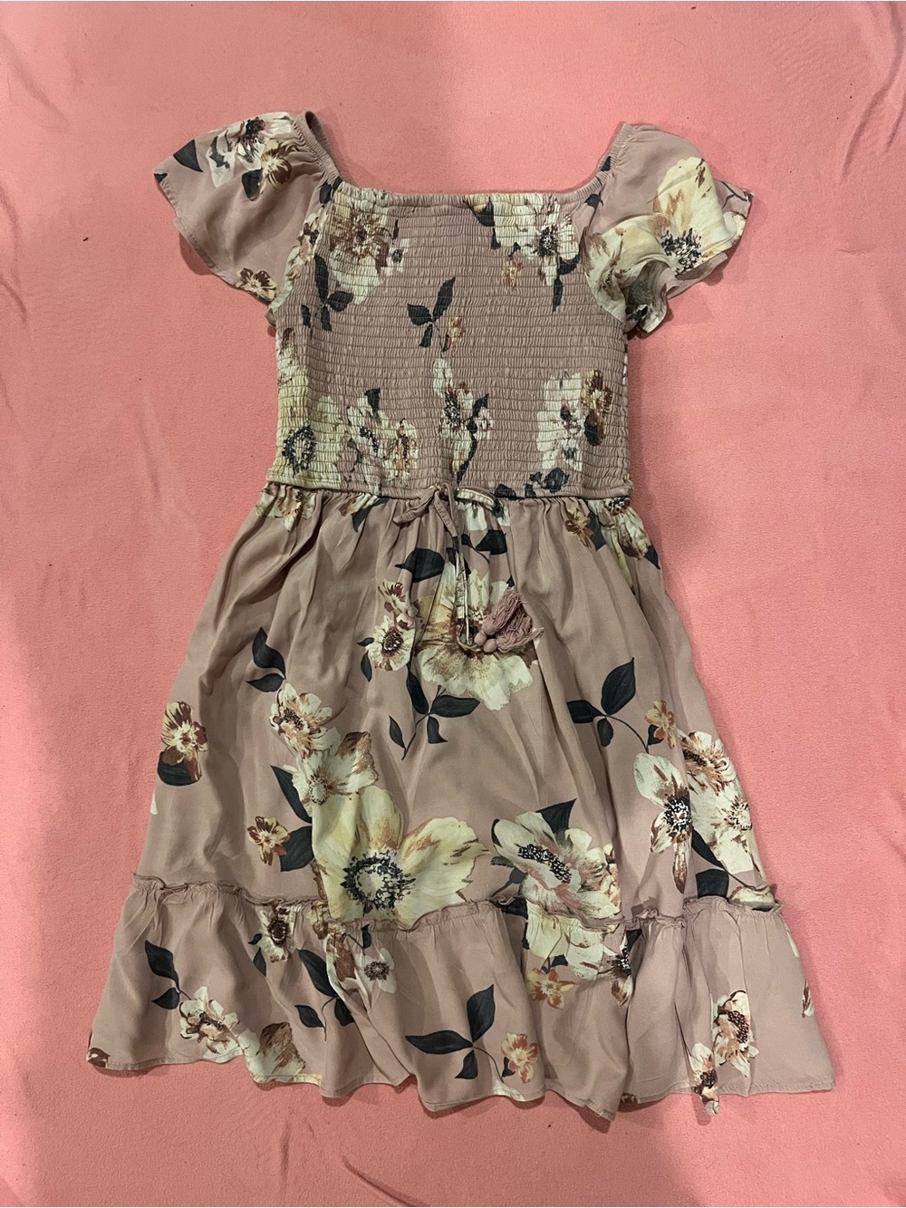 Xhilaration Dusty Rose Floral Smocked Mini Dress
